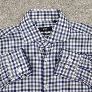 BOSS Hugo Boss Miles US Dress Shirt Adult 15 1/4, 34/35 Blue/Gray Sharp Fit L/S